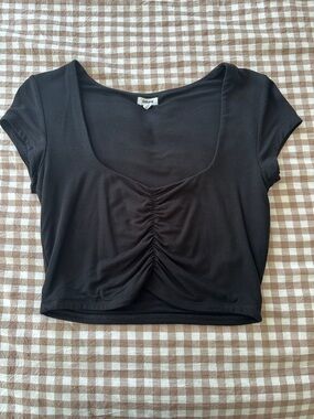 Garage Black Center-Ruched Deep Scoop Neck Crop Top